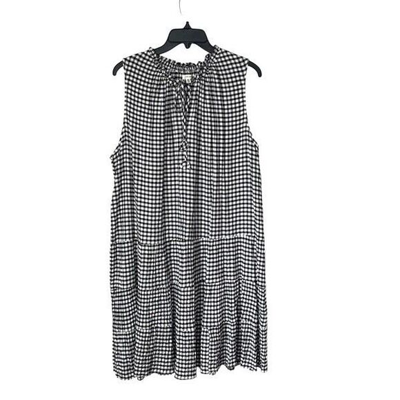 Max Studio Womens Gingham Sleeveless Tiered Mini Dress Black White 2X NWOT - Picture 1 of 8